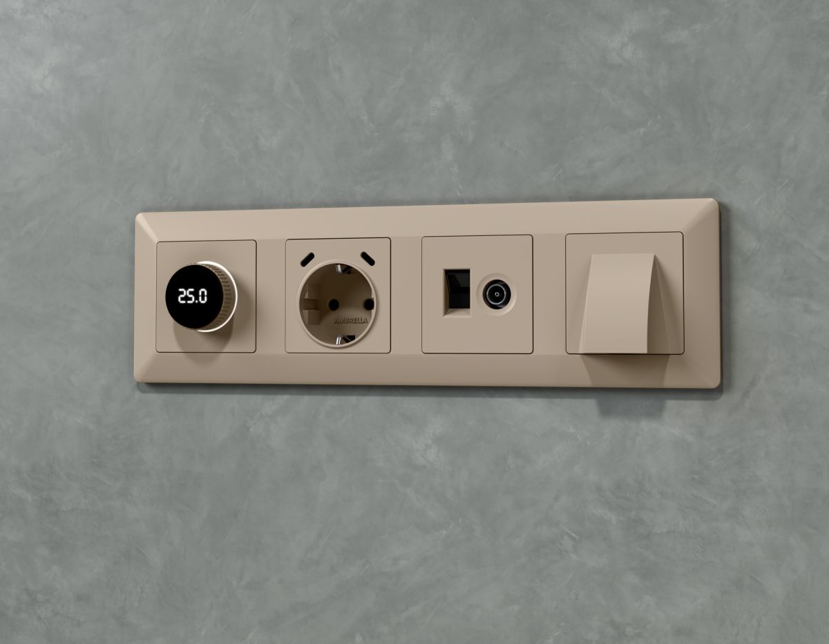 Лицевая панель Alfa (Серо-бежевый матовый) для вывода кабеля Quant Ambrella Volt AP3758