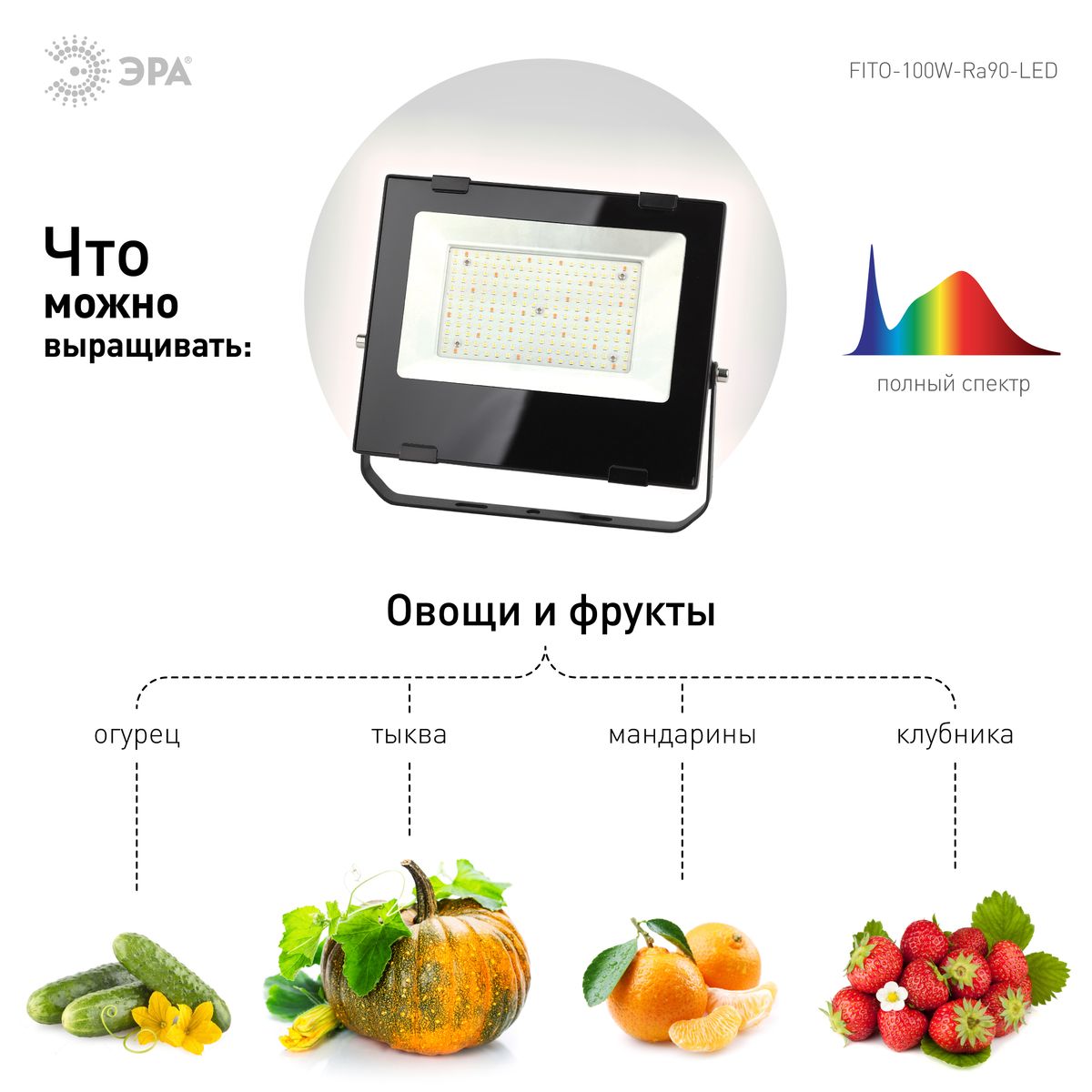 Фитопрожектор для растений ЭРА FITO-100W-Ra90-LED Б0047876