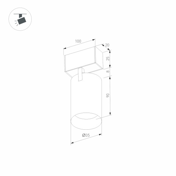 Трековый светильник для магнитного шинопровода Arlight Mag-Spot-25-R90-9W Warm3000 035001