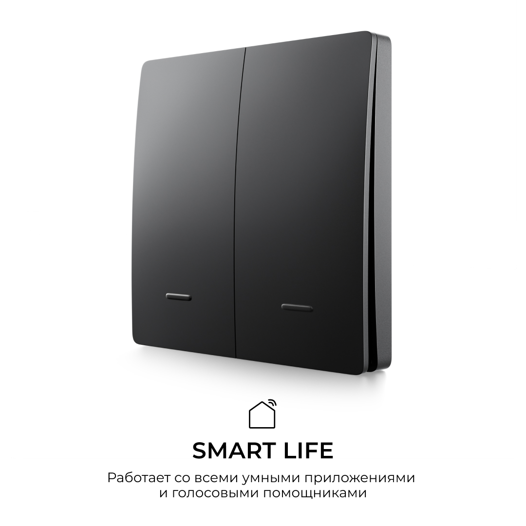 Выключатель кинетический 2кл., IP44, 2,4 ГГц, Smart, чер. Apeyron 04-82