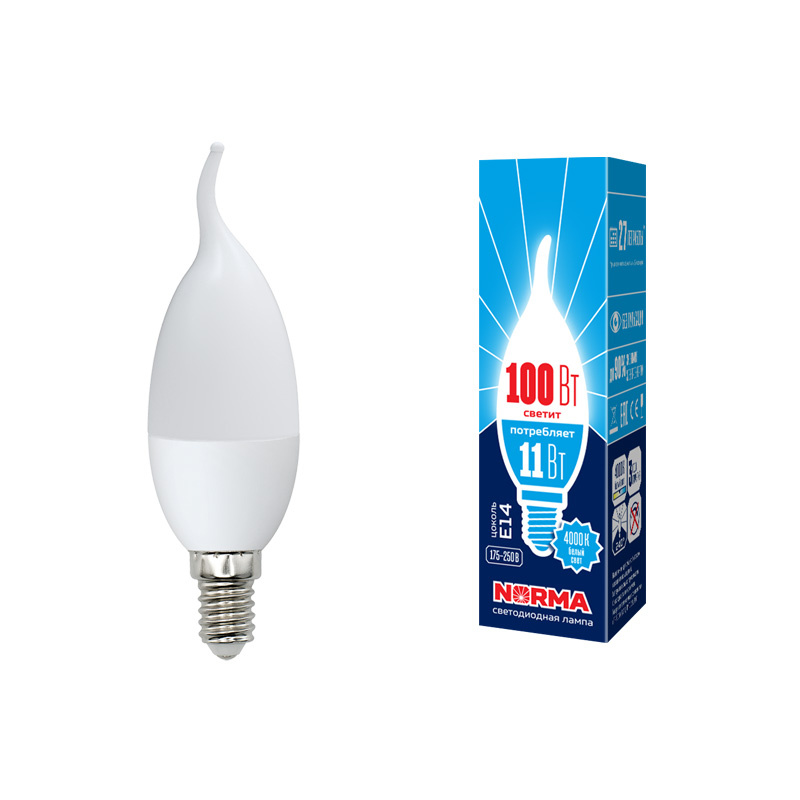 Лампа светодиодная (UL-00003816) Volpe E14 11W 4000K матовая LED-CW37-11W/NW/E14/FR/NR