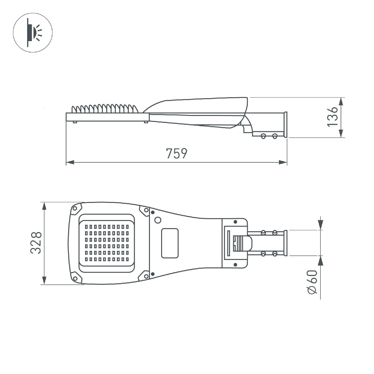 Уличный консольный светильник Arlight OXOR-GRES-759х328-200W Day4000 (GR, 150x80 deg, 230V) 055499