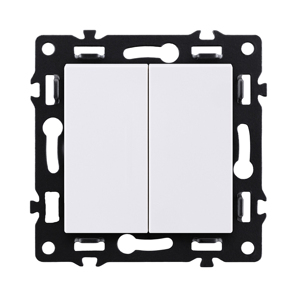 Выключатель 2-клавишный проходной 10А/250В, белый Kollinger Asthetik AS-005WH