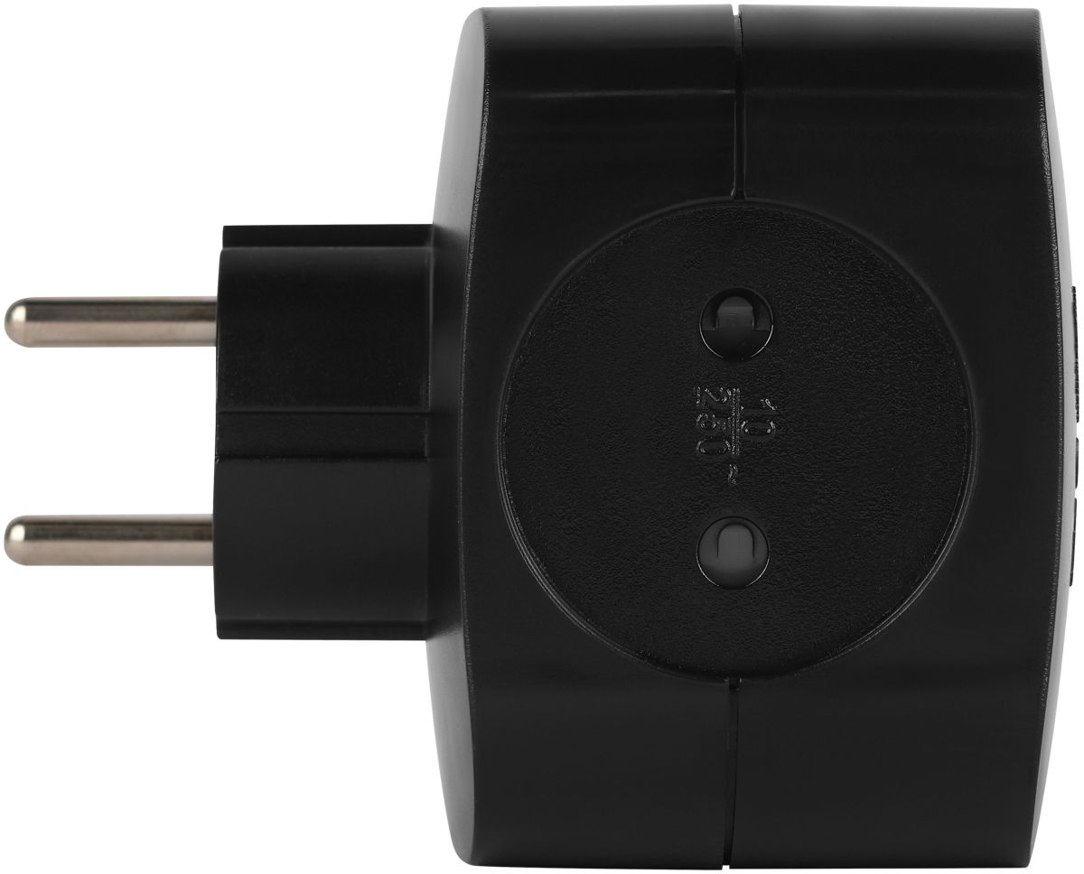 Разветвитель электрический ЭРА SP-4-3USBAC-B на 4 розетки + 3 USB A+C со шторками 10А черный Б0069084