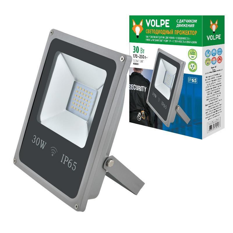 Прожектор светодиодный (UL-00001943) Volpe 30W ULF-Q510 30W/NW Sensor IP65 170-250В Silver