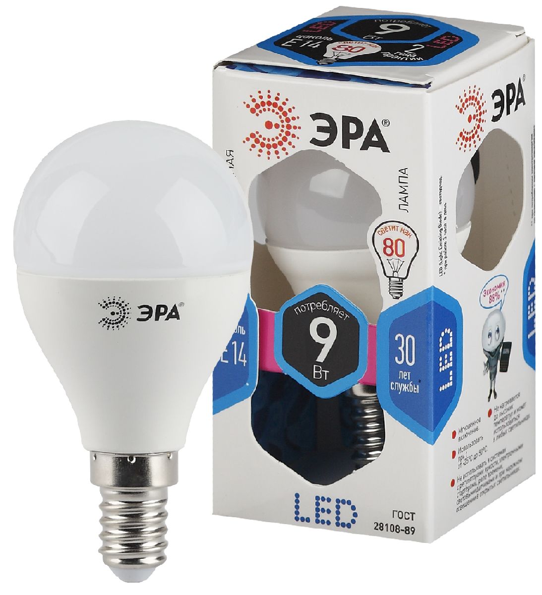 Лампа светодиодная Эра E14 9W 4000K LED P45-9W-840-E14 Б0029042