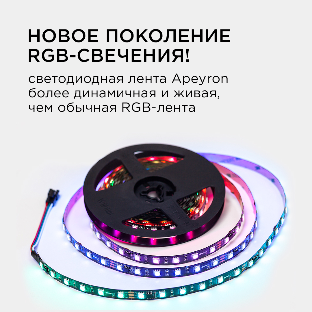 Комплект адресной светодиодной ленты Apeyron 24В 14,4Вт/м smd5050 60д/м IP20 5м RGB (адаптер питания, контроллер) 10-94