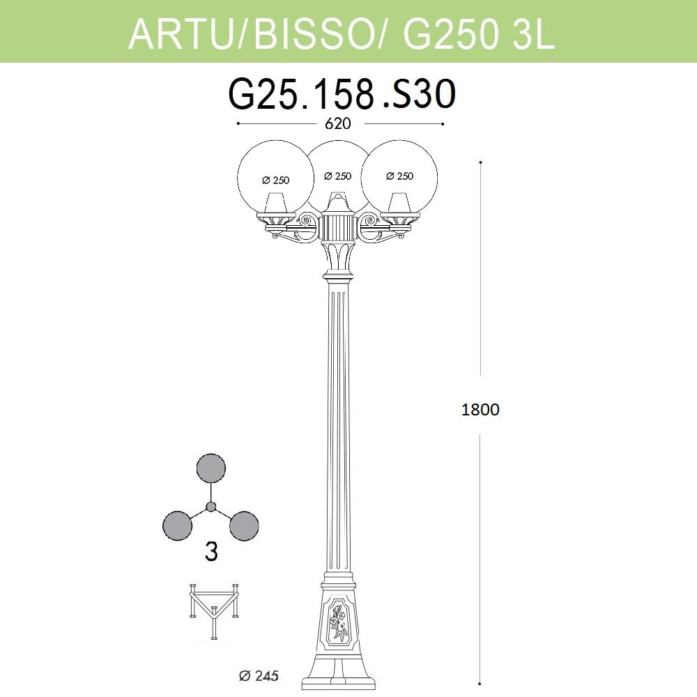 Уличный фонарь Fumagalli Artu Bisso/G250 3L G25.158.S30.BXE27