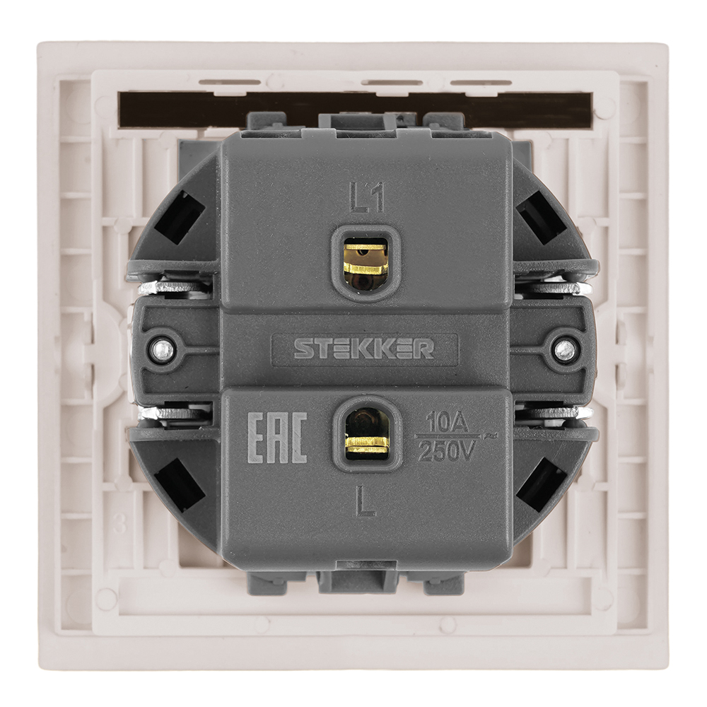 Выключатель 1-клавишный c индикатором (механизм) Stekker Мия 250В 10А RSW10-3101-08 пудровый жемчуг 50475
