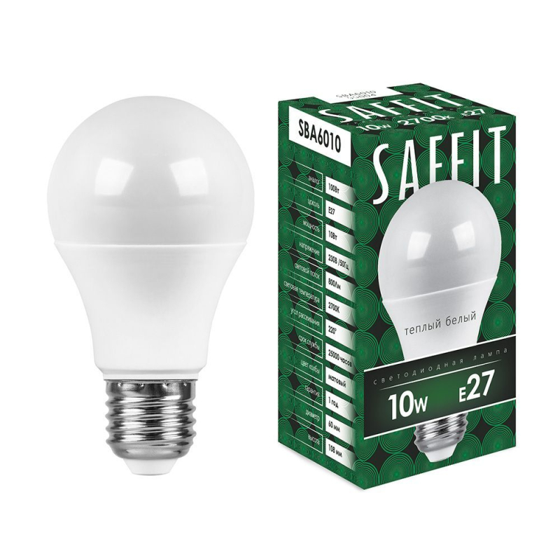 Лампа светодиодная Saffit SBA6010 шар E27 10W 2700K 55004