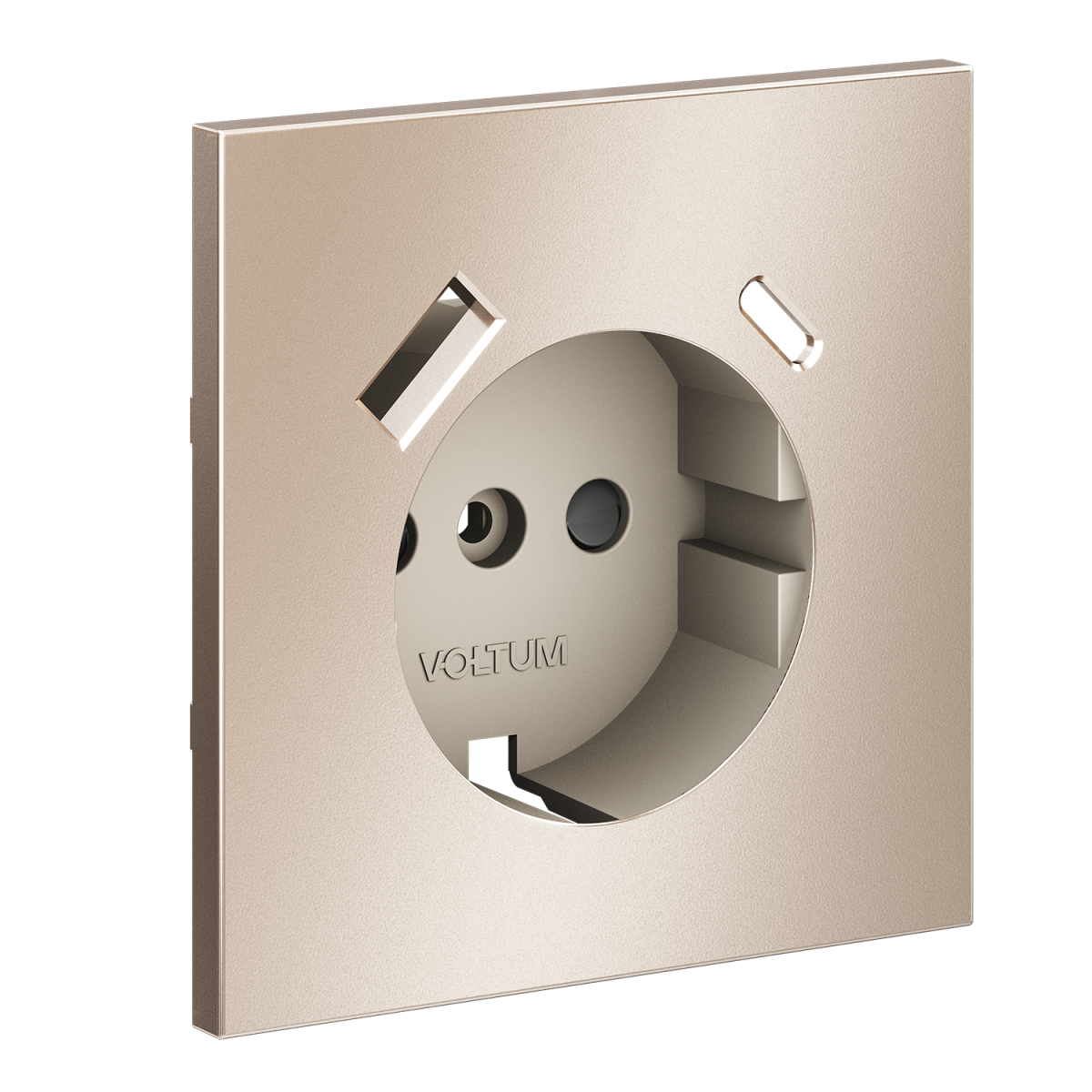 Накладка для розетки с заземлением и защитными шторками с USB A+C S70 Metal (платина) Voltum VLSM001010