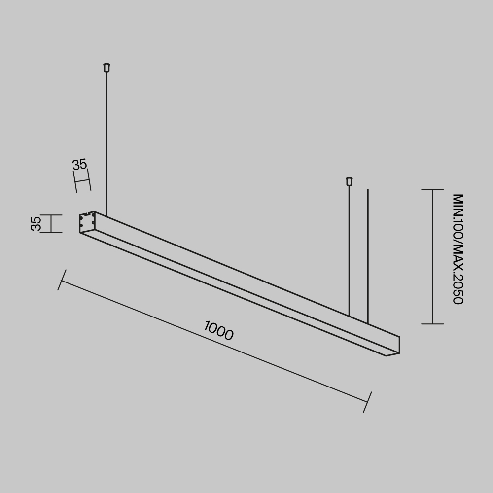 Линейный подвесной светильник Maytoni Technical 3000K 35x35 (Черный, 1 м) LL312011