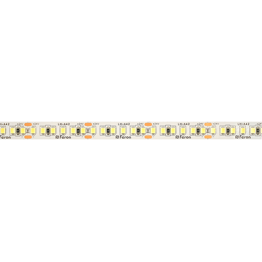 Светодиодная лента 24V Feron LS502, 180*SMD2835, 16W/m, IP20, 6000К (холодный белый) 53091