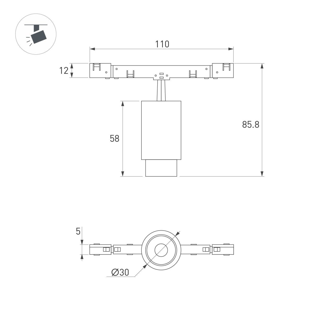 Трековый магнитный светильник Arlight MAG-MICROCOSM-SPOT-ZOOM-R30-2W Day4000 (BK, 15-45 deg, 24V) (IP20 Металл) 050967