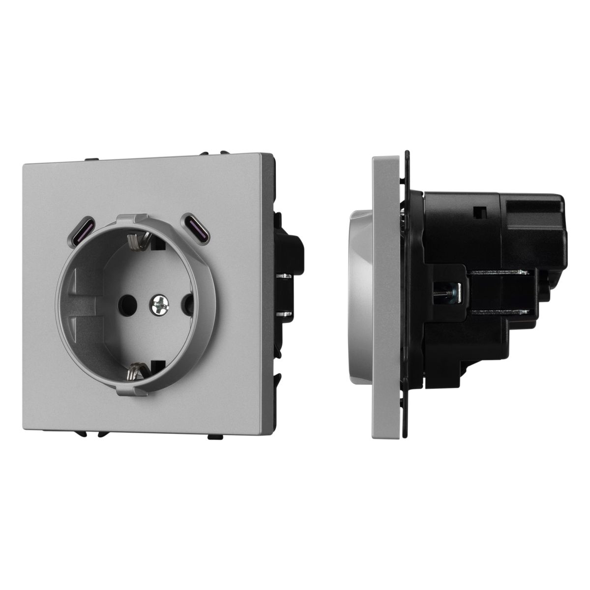 Розетка зк со шторками с USB тип C+С софт-тач никель Arlight SCT-MUCC-SFPL-IS (250V, 16A) 061817(1)