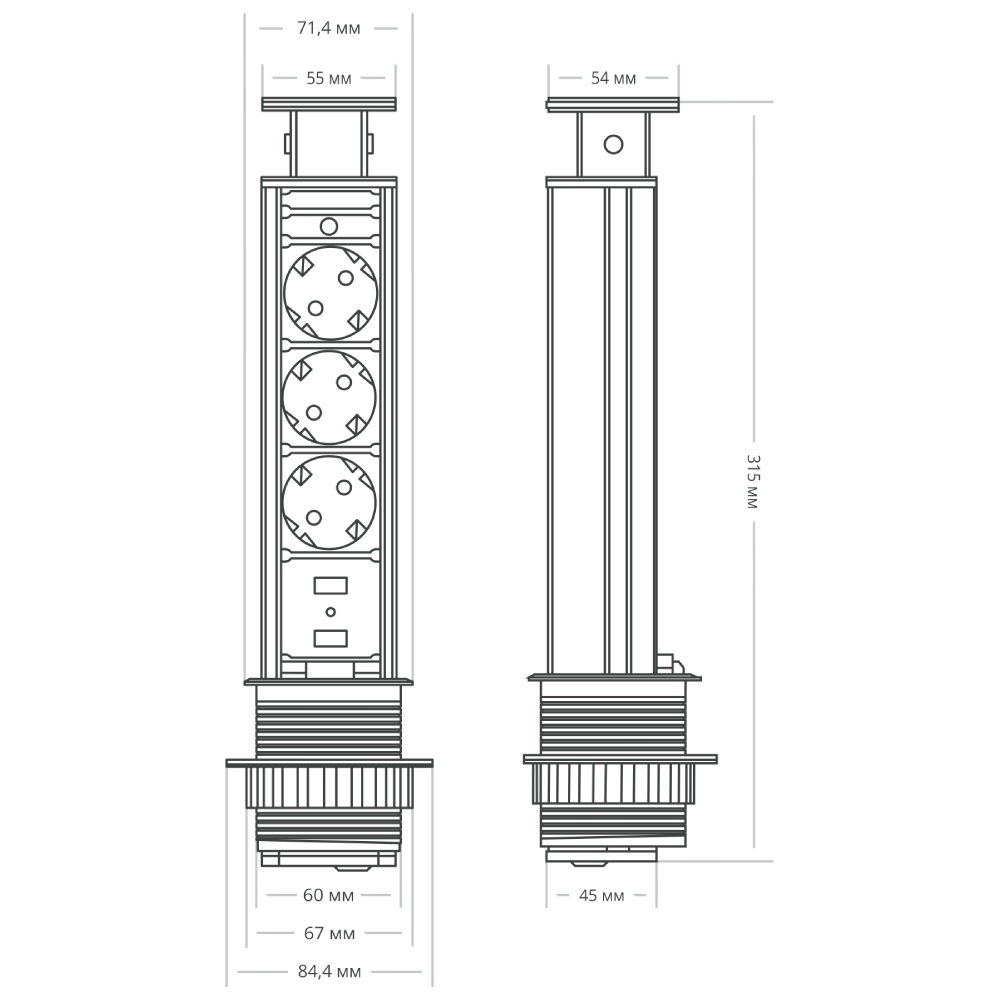 Блок розеток (3 секции и 2 USB) Mebax 00-00000825