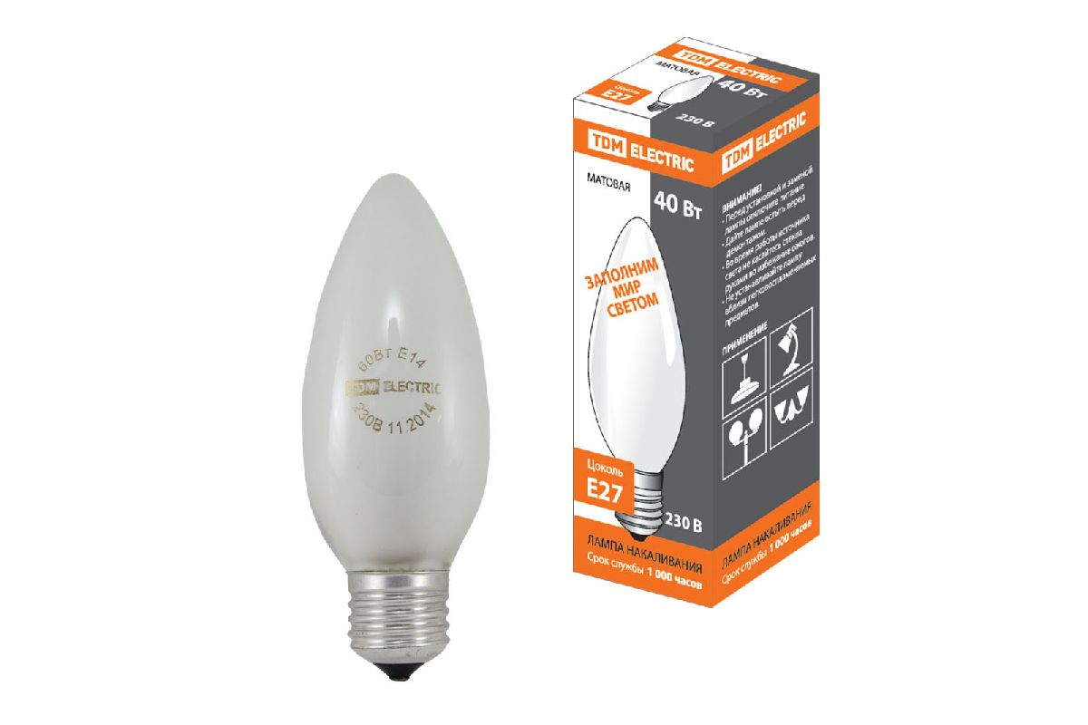 Лампа накаливания TDM Electric E27 40W матовая SQ0332-0018