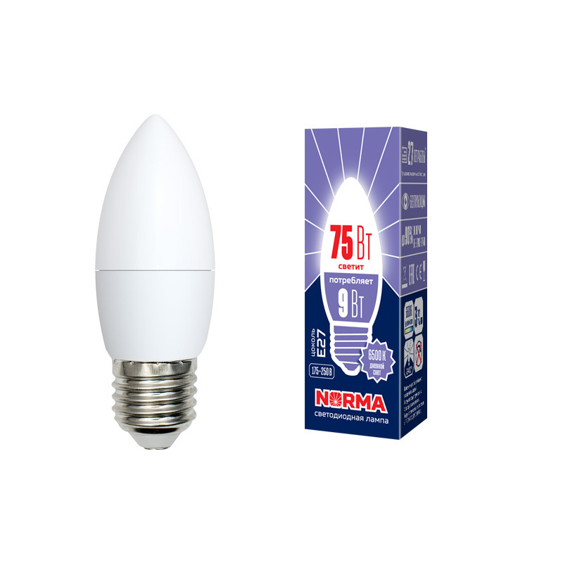 Лампа светодиодная (UL-00003805) Volpe E27 9W 6500K матовая LED-C37-9W/DW/E27/FR/NR