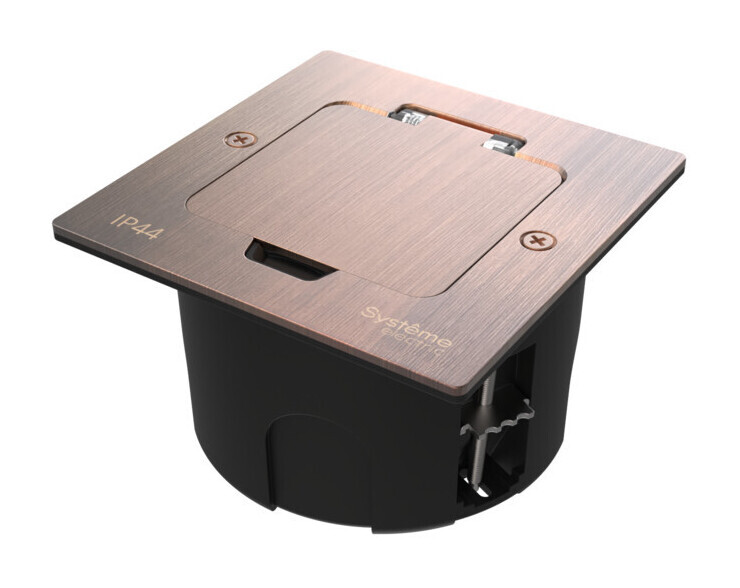 Лючок на 2 модуля IP44 с монтажной коробкой для стены, фальшпола, стола, тип MDK20 Systeme Elecrtic MultiDesk Медь MDK20102CA