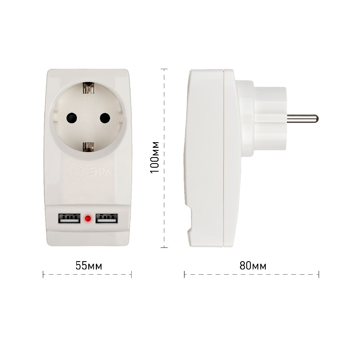 Разветвитель электрический Эра SP-1e-USB-W Б0026332