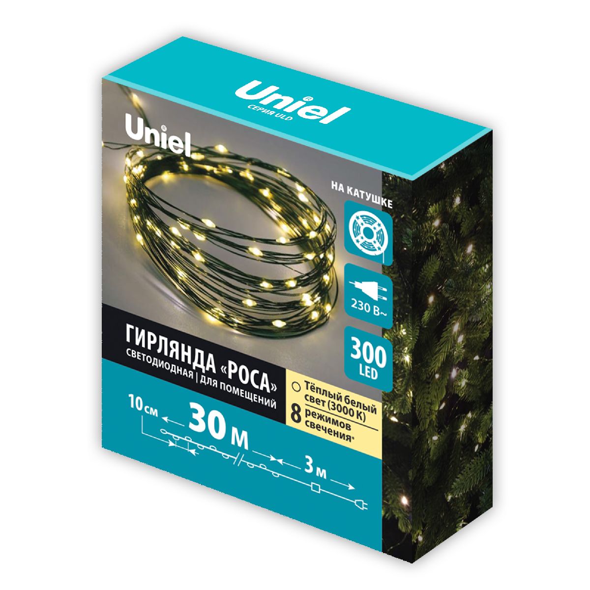 Гирлянда Роса Uniel ULD-S3000-300/DGA WARM WHITE IP20 DEW UL-00012083