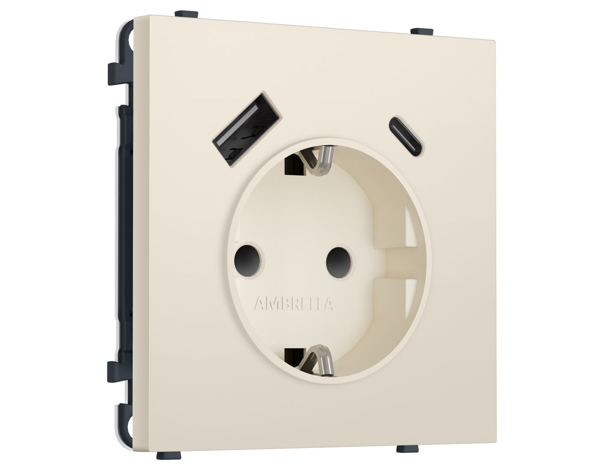 Комплект механизма электрической розетки SIGMA Бежевый матовый 2USB A+C 20W Ambrella Volt MS330010 (SP3300, PR160)