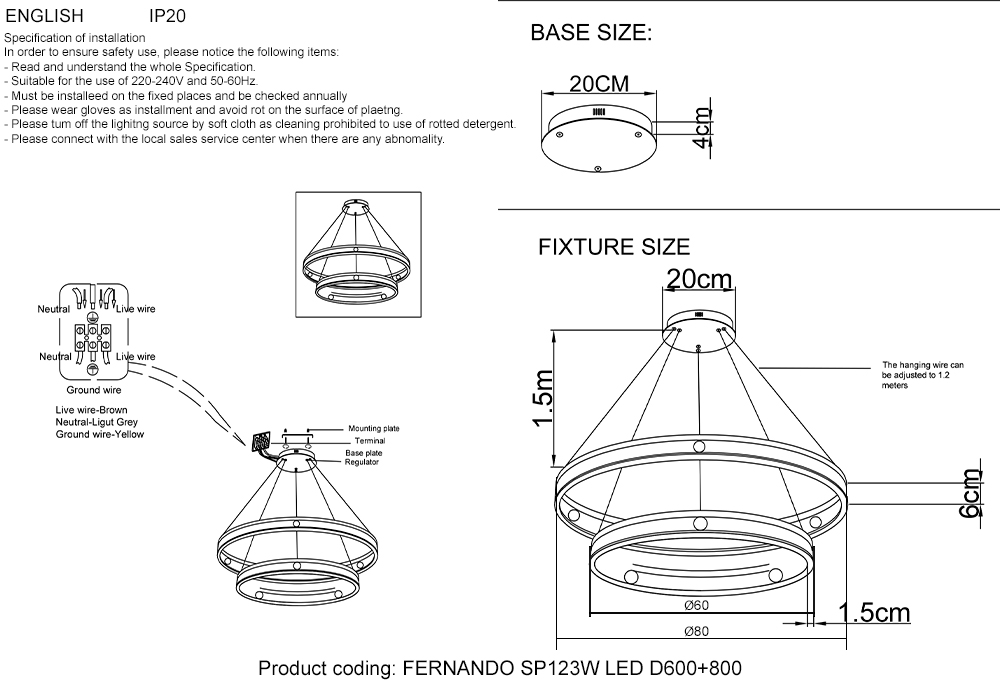 Подвесной светодиодный светильник Crystal Lux FERNANDO SP123W LED D600+800 BLACK/GOLD