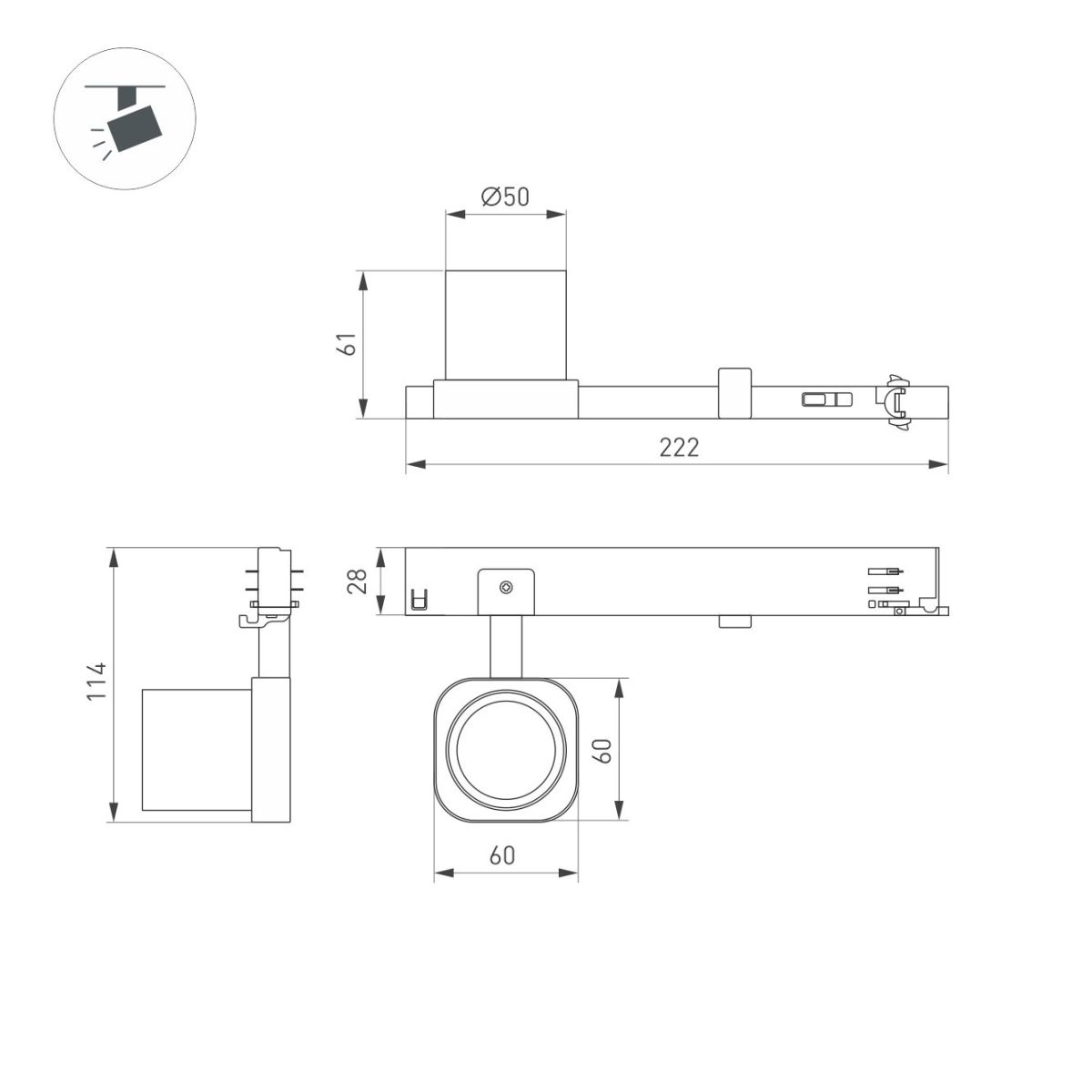 Трековый трехфазный светильник Arlight LGD-DIAFILM-4TR-R60-10W Day4000 (WH, 60 deg, 230V) (IP20 Металл) 061498