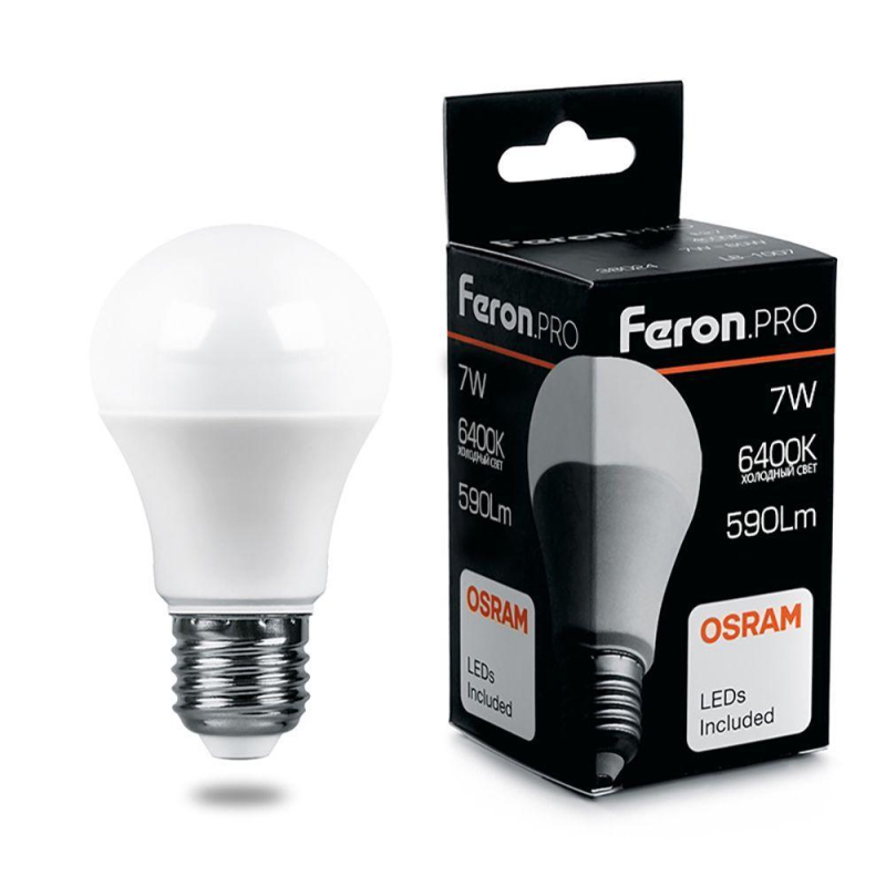 Лампа светодиодная Feron Pro E27 7W 6400K груша матовая LB-1007 38025