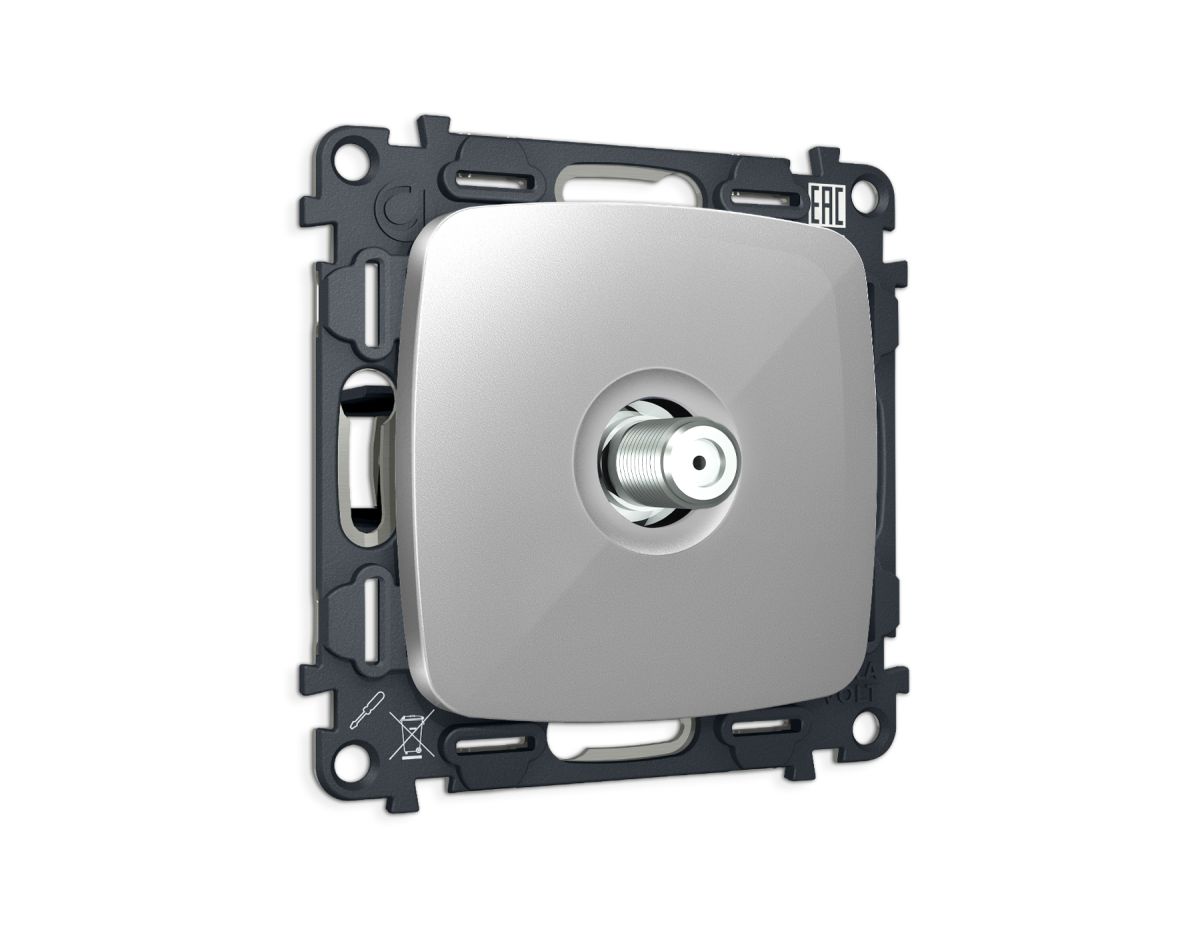 Комплект механизма TV розетки Ambrella Volt SAT 5-2400MHz 3.5dB OMEGA MO413050 Серебро глянец QUANT (OP4130, VM215)