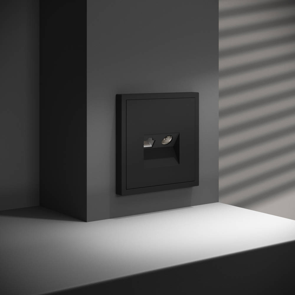 Розетка телевизионная встраиваемая Voltum S70 TV+RJ45 кат. 6, (черный матовый) VLS060708