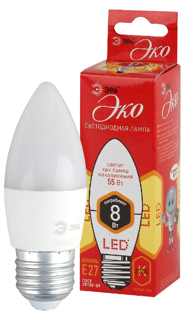 Лампа светодиодная Эра E27 8W 2700K ECO LED B35-8W-827-E27 Б0030020