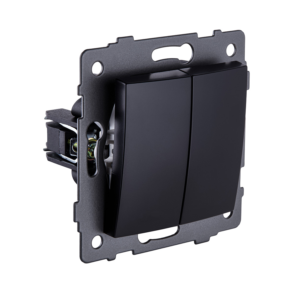 Выключатель 2-клавишный проходной 10А/250В, изогнутый, черный Kollinger REA-R-009BK для Aspekt, Eleganz, Reflex