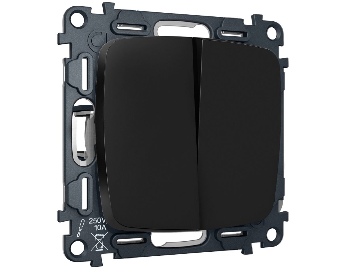 Комплект механизма 2-клавишного перекрестного выключателя Ambrella Volt 10A-250V OMEGA MO803030 Черный матовый QUANT (OP8030, VM125)