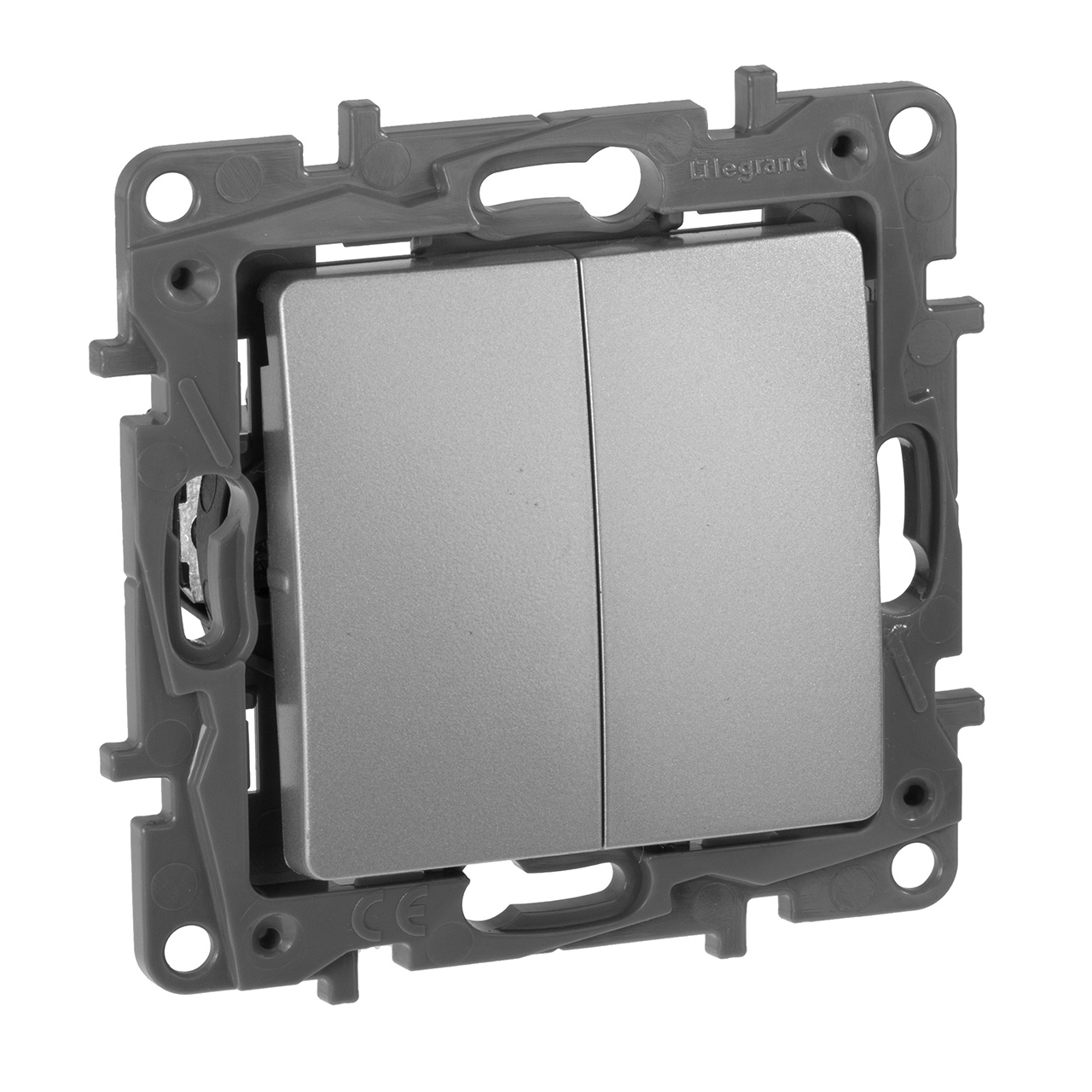 

Переключатель двухклавишный Legrand Etika 10A 250V алюминий 672412