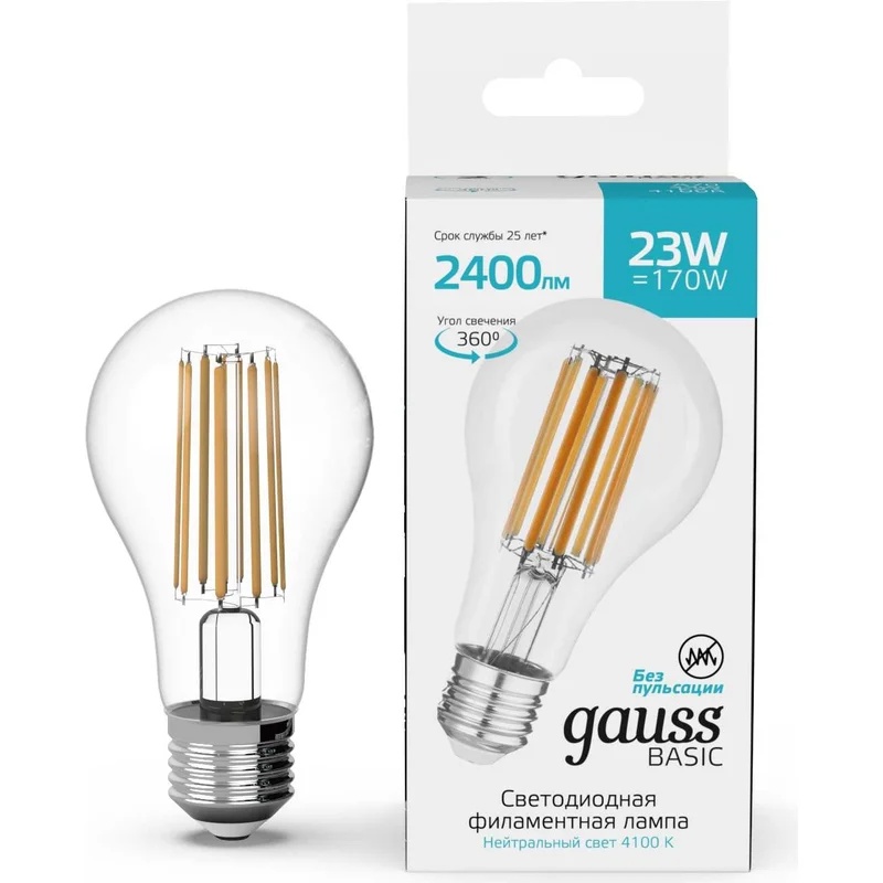 Светодиодная филаментная лампа Gauss Basic Filament E27 23W 4100K 40712232