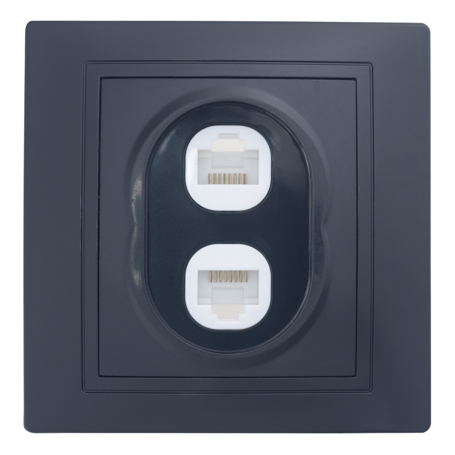 Розетка двойная компьютерная RJ45 скрытой установки IP20, черная 