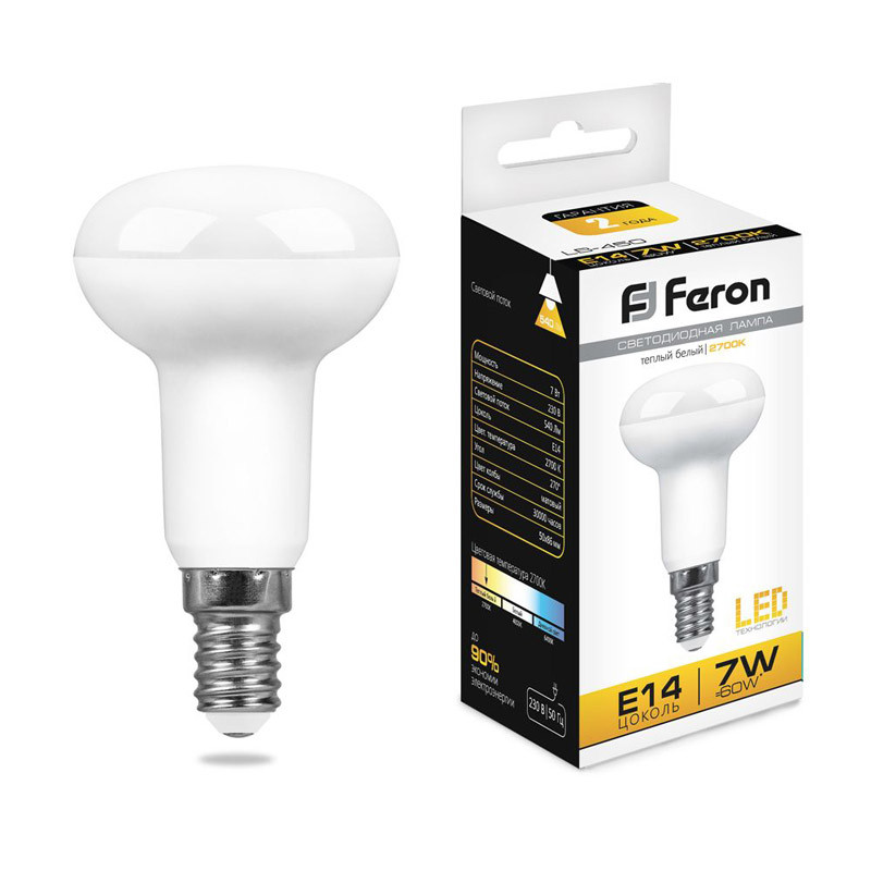 Лампа светодиодная Feron E14 7W 2700K Груша Матовая LB-450 25513