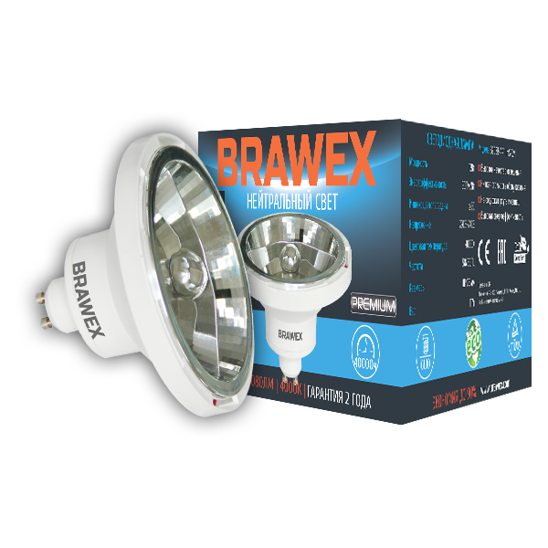 Лампа светодиодная Brawex рефлектор зеркальный GU10 12Вт 4000K 3906B-AR111m-12N