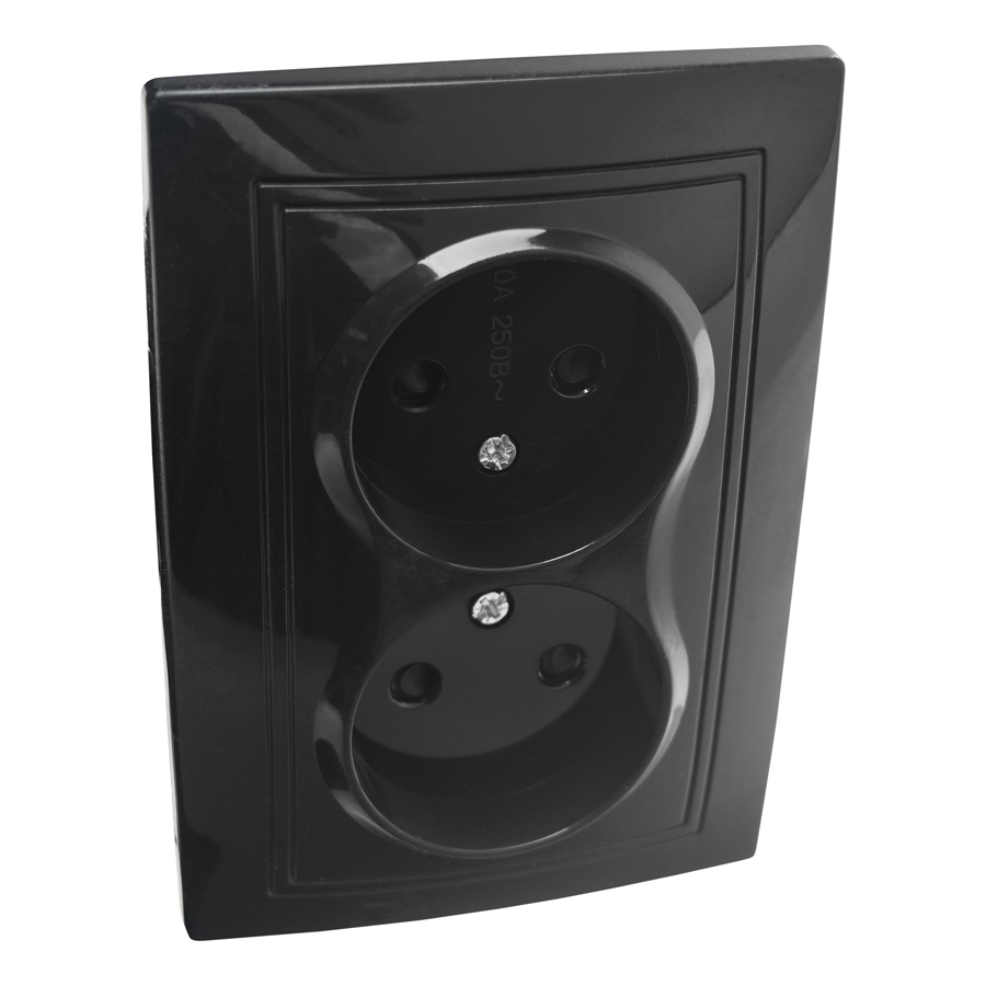 Розетка 2П двойная с защ. шт. скрытой установки 16А 250В IP20, черная (керамика) 