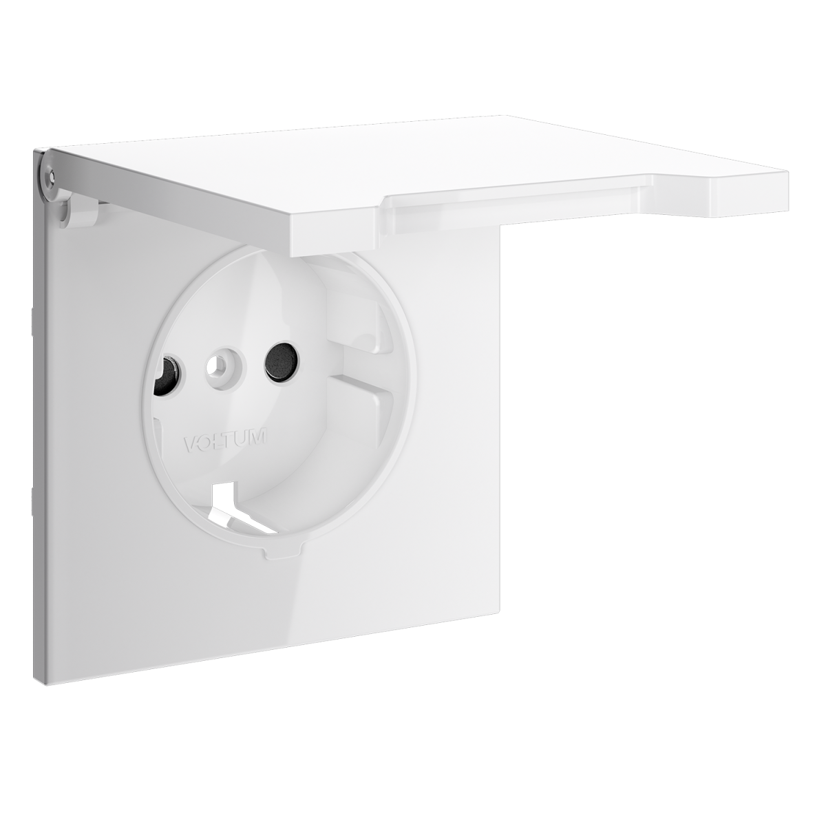 Накладка для розетки с заземлением, защитными шторками и крышкой Voltum S70 (белый глянцевый) VLS000801