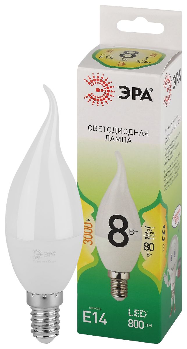 Лампа светодиодная Эра LED BXS-8W-830-E14 GL 3000K свеча на ветру Б0067103