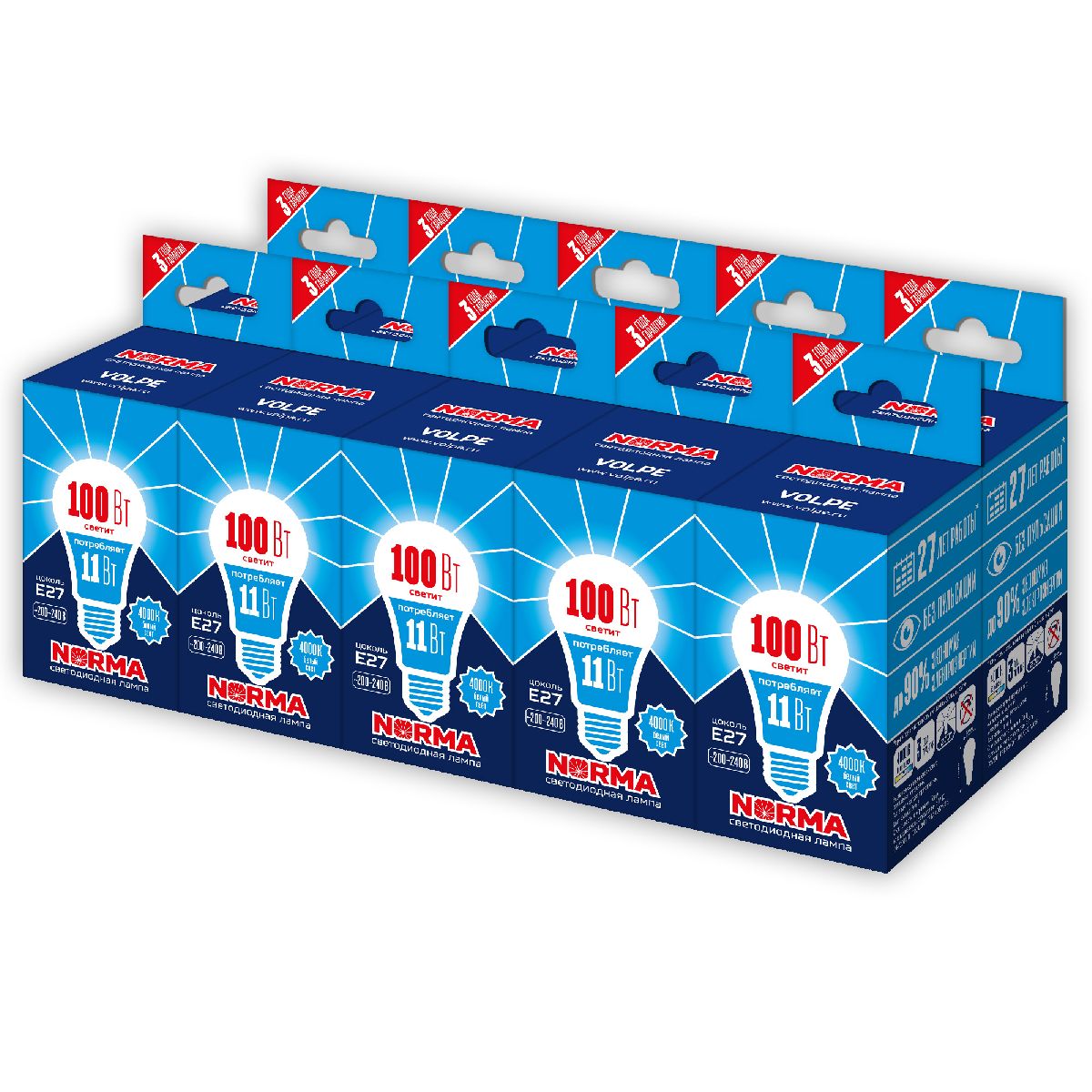 Лампа светодиодная Volpe Norma LED-A60-11W/NW/E27/FR/NR Набор из 10штук 2 UL-00012550