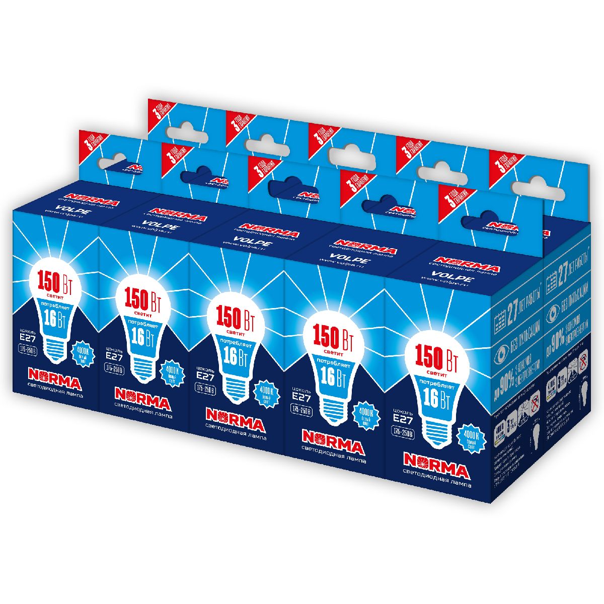 Лампа светодиодная Volpe Norma LED-A60-16W/NW/E27/FR/NR Набор из 10штук UL-00012499