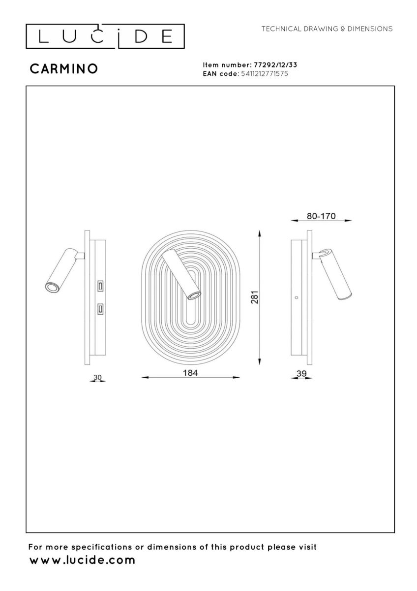Настенный светильник Lucide Carmino 77292/12/33