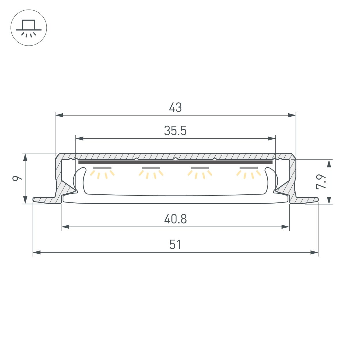 Профиль Arlight SL-LINIA40-F-H9-2000 ANOD (Алюминий) 063906