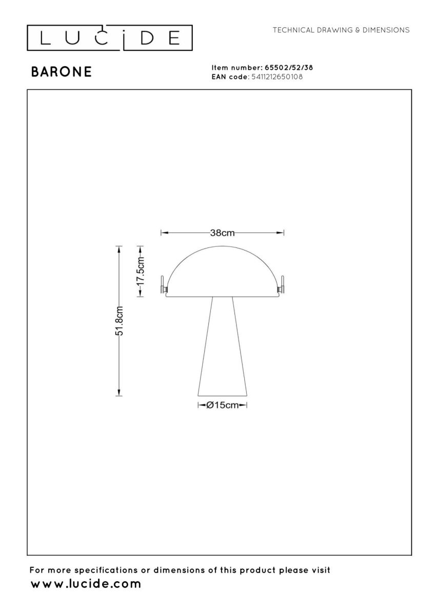 Настольная лампа Lucide Barone 65502/52/38
