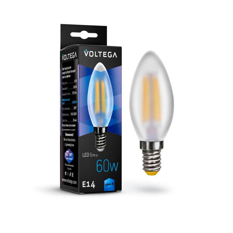 Лампа светодиодная Voltega E14 6W 4000К матовая VG10-CW2E14cold6W-F 7026