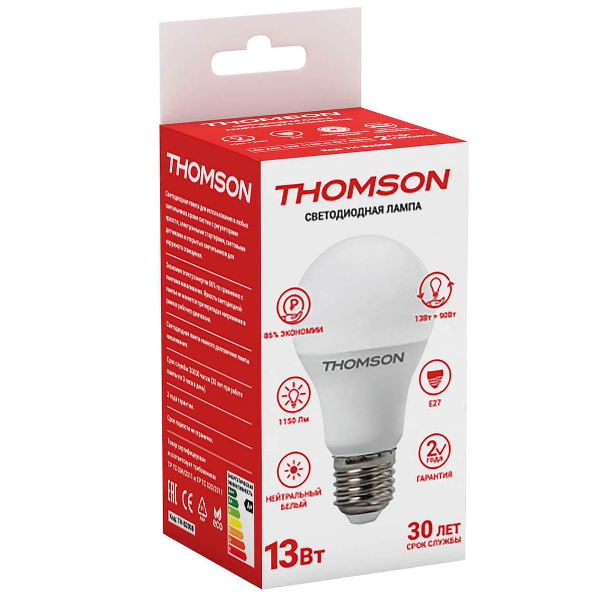 Лампа светодиодная Thomson E27 13W 4000K груша матовая TH-B2008