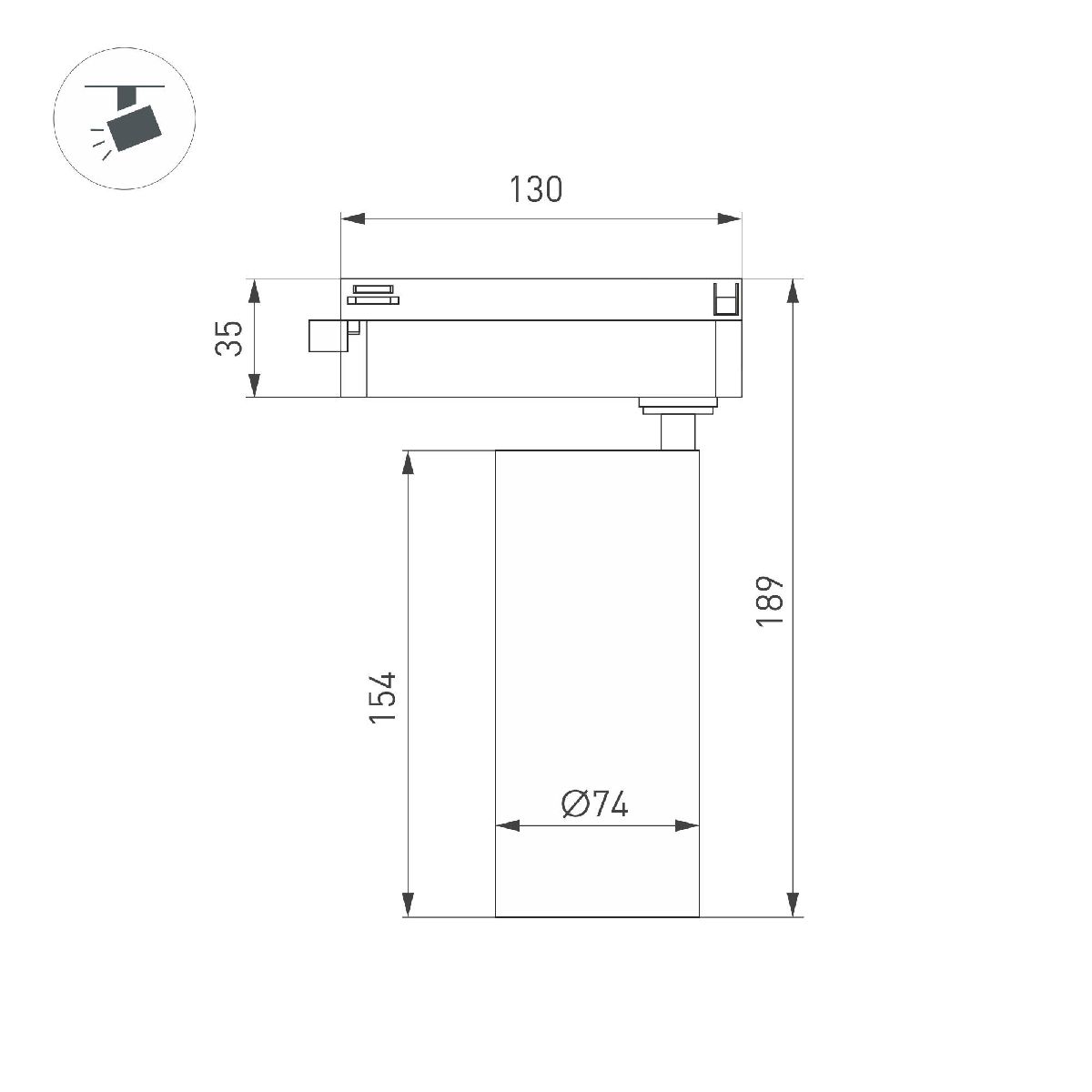 Трековый однофазный светильник Arlight LGD-GERA-2TR-R74-20W Warm3000 (BK, 15 deg, 230V) 055080